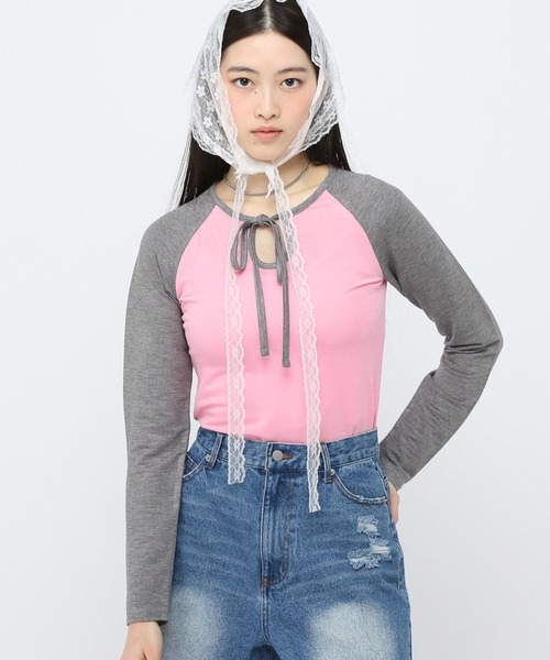 3.3 Field Trip （3.3フィールドトリップ）の「3.3Field Trip／リボンラグラン長袖シャツ（Tシャツ/カットソー・レディース・チャコール/ブルー/ピンク・FREE）」の19枚目の写真