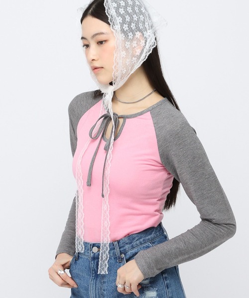 3.3 Field Trip （3.3フィールドトリップ）の「3.3Field Trip／リボンラグラン長袖シャツ（Tシャツ/カットソー・レディース・チャコール/ブルー/ピンク・FREE）」の20枚目の写真