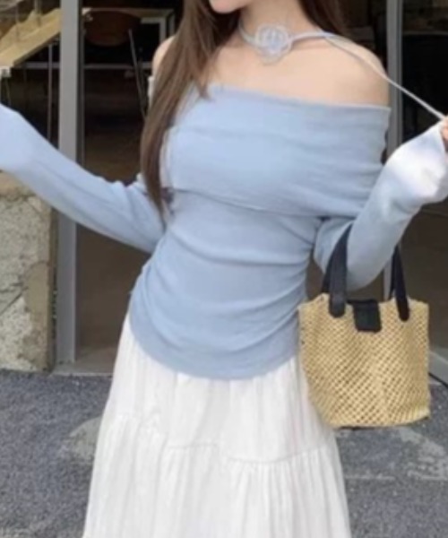 ampm(エーエムピーエム)の「サイドギャザーオフショルトップス(Tシャツ/カットソー・レディース・ブルー/ブラック/ライトパープル/イエロー/ホワイト/ピンク・FREE)」の19枚目の写真