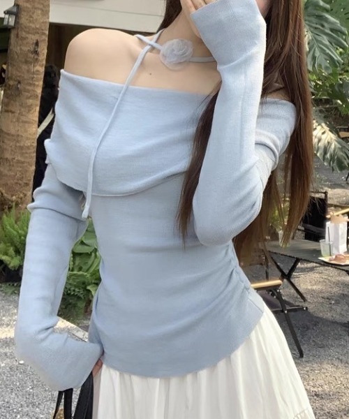 ampm(エーエムピーエム)の「サイドギャザーオフショルトップス(Tシャツ/カットソー・レディース・ブルー/ブラック/ライトパープル/イエロー/ホワイト/ピンク・FREE)」の21枚目の写真