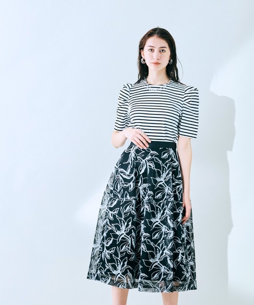 【送料 関税込】BLUMARINE フラワー刺繍入り ミディスカート セール】メッシュフラワー刺繍スカート（スカート）｜Audie a