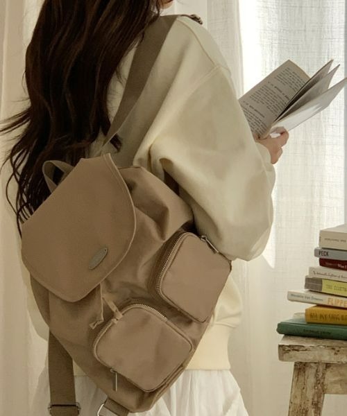 NYLON DOUBLE POCKET STRING BACKPACK（バックパック/リュック