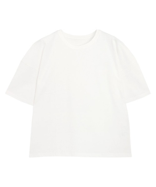 Pierrot(ピエロ)の「【骨格ナチュラルさんにオススメ】クルーネック/ドロップショルダーベーシックTシャツ(Tシャツ/カットソー・レディース・チャコール/オフホワイト/ブルー/ブラック・S/M/L)」の6枚目の写真