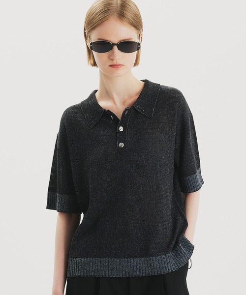 セール】SILVER BUTTON KNIT POLO SHIRT/シルバーボタンニット
