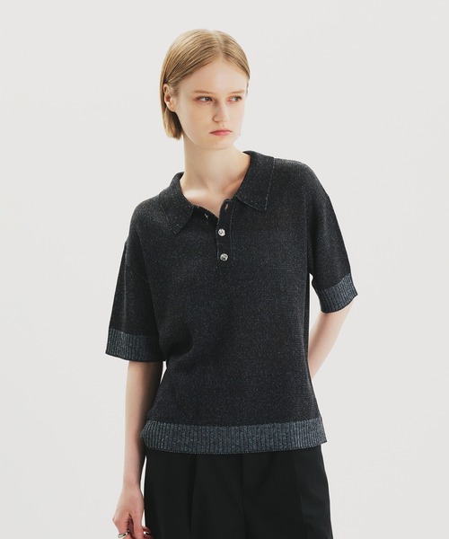 セール】SILVER BUTTON KNIT POLO SHIRT/シルバーボタンニット