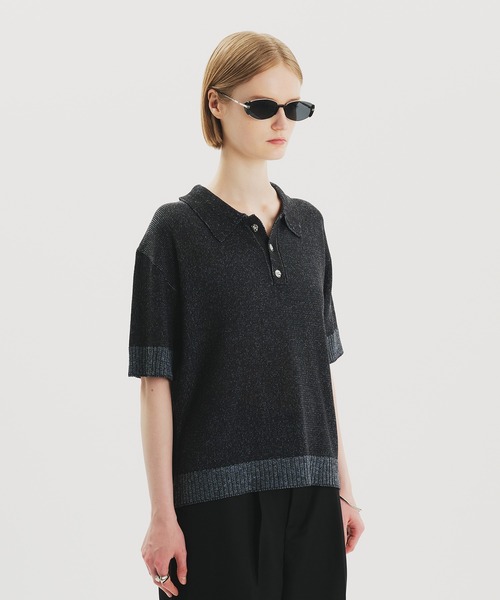 SILVER BUTTON KNIT POLO SHIRT/シルバーボタンニットポロシャツ