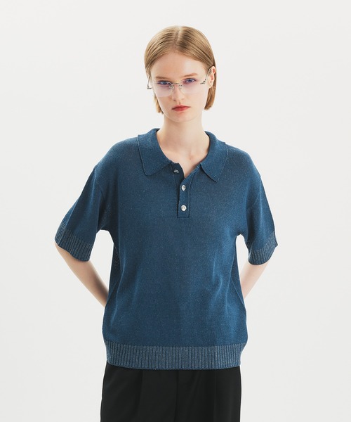 セール】SILVER BUTTON KNIT POLO SHIRT/シルバーボタンニット