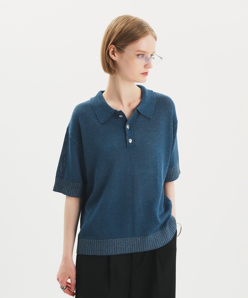 SILVER BUTTON KNIT POLO SHIRT/シルバーボタンニットポロシャツ