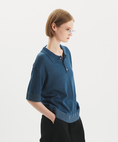 セール】SILVER BUTTON KNIT POLO SHIRT/シルバーボタンニット
