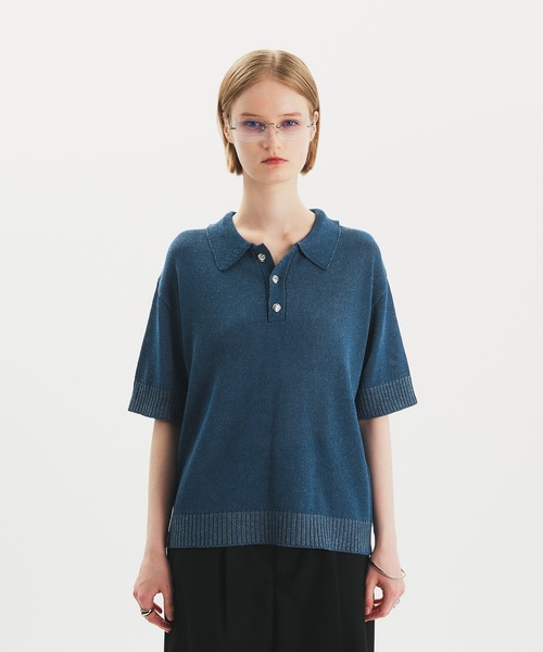 SILVER BUTTON KNIT POLO SHIRT/シルバーボタンニットポロシャツ