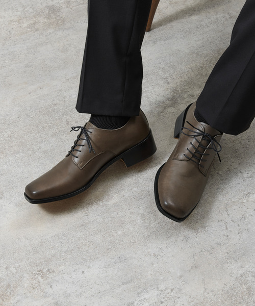 PADRONE（パドローネ）の「PADRONE パドローネ / BL SQUARE DERBY SHOES スクエアトゥキップレザーダービーシューズ 外羽式ドレスシューズ 日本製 / PU8777-2001（ドレスシューズ・メンズ・アッシュブラウン/ブラック・42/41/40）」の4枚目の写真