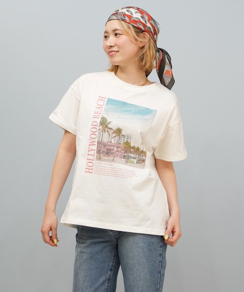 ムラサキスポーツ(ムラサキスポーツ)の「RIKKA FEMME/リッカファム ビーチフォトTシャツ Tシャツ RF25HS02(Tシャツ/カットソー・レディース・ホワイト×グリーン/ホワイト×ブラック/ホワイト×ピンク・S/M/M/L)」の1枚目の写真
