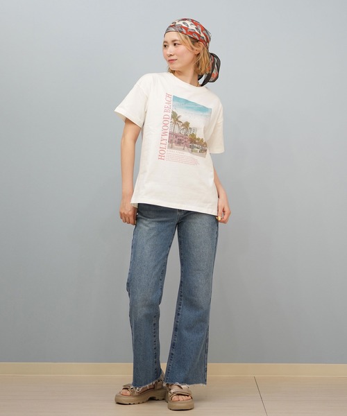 ムラサキスポーツ(ムラサキスポーツ)の「RIKKA FEMME/リッカファム ビーチフォトTシャツ Tシャツ RF25HS02(Tシャツ/カットソー・レディース・ホワイト×グリーン/ホワイト×ブラック/ホワイト×ピンク・S/M/M/L)」の9枚目の写真