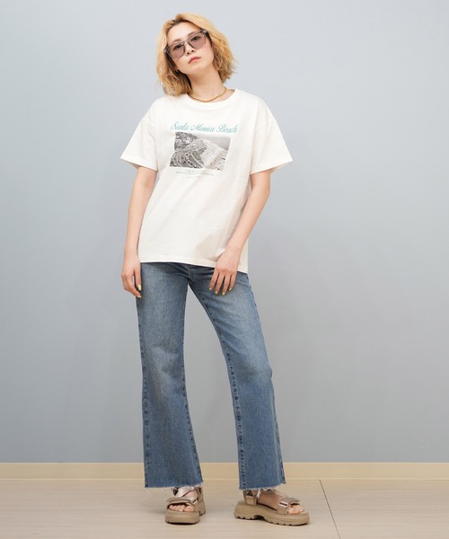 ムラサキスポーツ(ムラサキスポーツ)の「RIKKA FEMME/リッカファム ビーチフォトTシャツ Tシャツ RF25HS02(Tシャツ/カットソー・レディース・ホワイト×グリーン/ホワイト×ブラック/ホワイト×ピンク・S/M/M/L)」の5枚目の写真