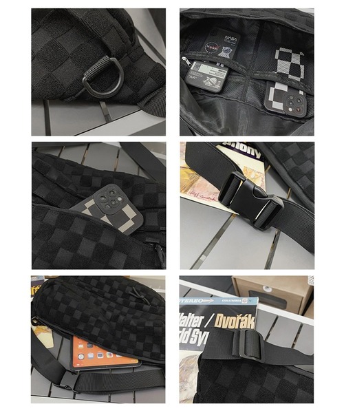 florist（フローリスト）の「【メンズ・レディース兼用】ブロックチェック大容量ボディバッグ（ボディバッグ/ウエストポーチ・レディース・ブラック/クリーム・FREE）」の13枚目の写真