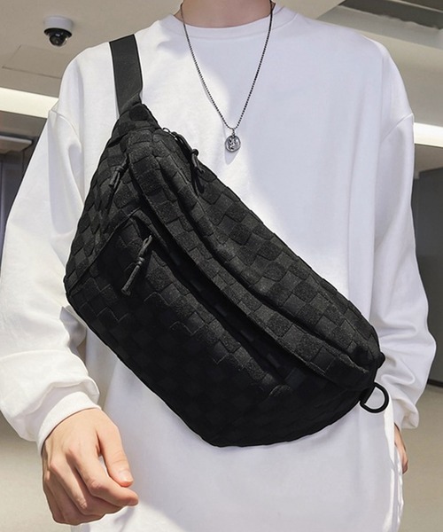 florist（フローリスト）の「【メンズ・レディース兼用】ブロックチェック大容量ボディバッグ（ボディバッグ/ウエストポーチ・レディース・ブラック/クリーム・FREE）」の8枚目の写真