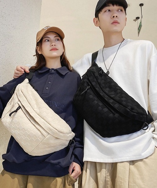 florist（フローリスト）の「【メンズ・レディース兼用】ブロックチェック大容量ボディバッグ（ボディバッグ/ウエストポーチ・レディース・ブラック/クリーム・FREE）」の10枚目の写真