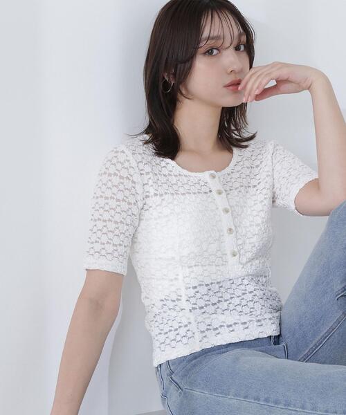 NATURAL BEAUTY BASIC（ナチュラルビューティーベーシック）の「◇ヘンリーネックレーストップス（Tシャツ/カットソー・レディース・マジェンタ/オフホワイト/ブラック・FREE）」の2枚目の写真
