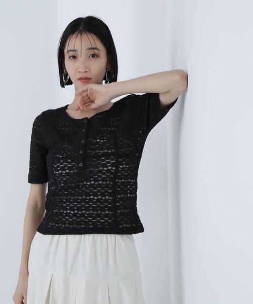 NATURAL BEAUTY BASIC（ナチュラルビューティーベーシック）の「◇ヘンリーネックレーストップス（Tシャツ/カットソー・レディース・マジェンタ/オフホワイト/ブラック・FREE）」の3枚目の写真