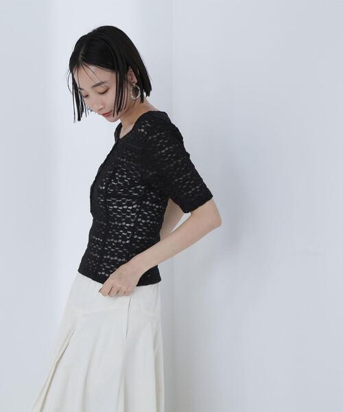 NATURAL BEAUTY BASIC（ナチュラルビューティーベーシック）の「◇ヘンリーネックレーストップス（Tシャツ/カットソー・レディース・マジェンタ/オフホワイト/ブラック・FREE）」の6枚目の写真