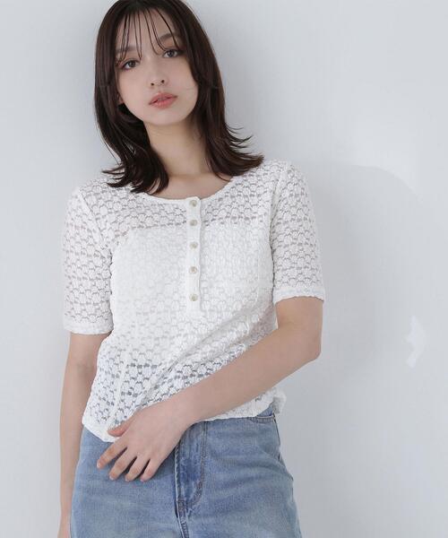 NATURAL BEAUTY BASIC（ナチュラルビューティーベーシック）の「◇ヘンリーネックレーストップス（Tシャツ/カットソー・レディース・マジェンタ/オフホワイト/ブラック・FREE）」の14枚目の写真