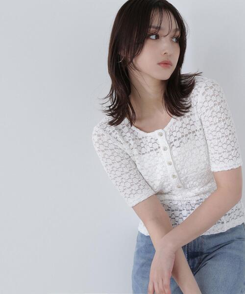 NATURAL BEAUTY BASIC（ナチュラルビューティーベーシック）の「◇ヘンリーネックレーストップス（Tシャツ/カットソー・レディース・マジェンタ/オフホワイト/ブラック・FREE）」の16枚目の写真
