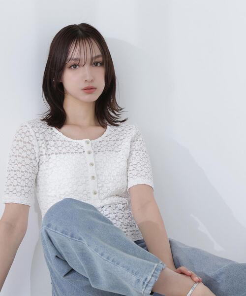 NATURAL BEAUTY BASIC（ナチュラルビューティーベーシック）の「◇ヘンリーネックレーストップス（Tシャツ/カットソー・レディース・マジェンタ/オフホワイト/ブラック・FREE）」の20枚目の写真