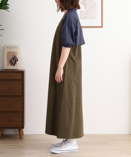 EGLANTINE（エグランティーヌ）の「EGLANTINE 異素材切り替えロングワンピース ラグランスリーブ（ワンピース・レディース・カーキ/チャコールグレー/ベージュ・40）」の14枚目の写真