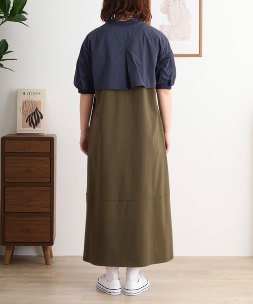 EGLANTINE（エグランティーヌ）の「EGLANTINE 異素材切り替えロングワンピース ラグランスリーブ（ワンピース・レディース・カーキ/チャコールグレー/ベージュ・40）」の15枚目の写真