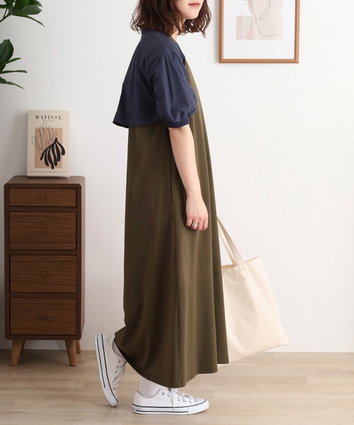 EGLANTINE（エグランティーヌ）の「EGLANTINE 異素材切り替えロングワンピース ラグランスリーブ（ワンピース・レディース・カーキ/チャコールグレー/ベージュ・40）」の11枚目の写真