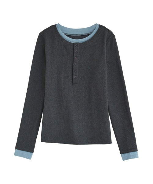 ヘンリーポロレイヤードセットプルオーバー ヘンリーネック 長袖 メンズ Tシャツ カットソー[品番：BCYW0031866