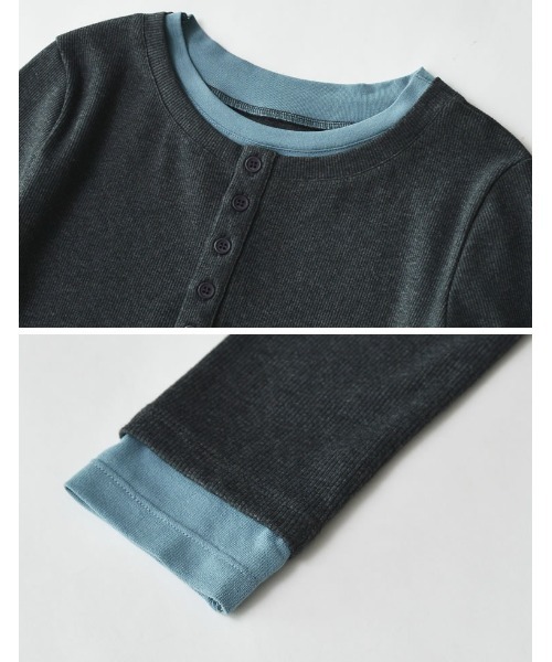 Re:EDIT（リエディ）の「配色ヘンリーネックレイヤード風プルオーバー長袖トップス（Tシャツ/カットソー・レディース・グレー系その他/ブラック系その他/ホワイト系その他/グレー系その他2・MEDIUM/LARGE）」の21枚目の写真