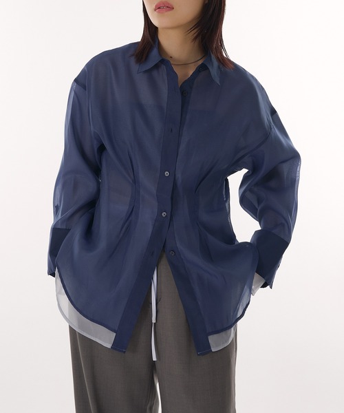 ブラウス シャツ sheer layered waist tuck shirt / シアーレイヤードウエストタックシャツ レディース sheer layered waist tuck shirt / シアーレイヤードウエスト