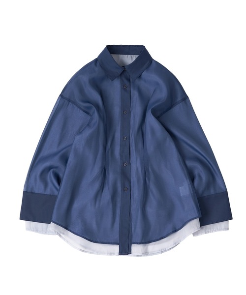 MUHET(ミュエータ)の「sheer layered waist tuck shirt / シアーレイヤードウエストタックシャツ(シャツ/ブラウス・レディース・ベージュ/ネイビー・FREE)」の3枚目の写真