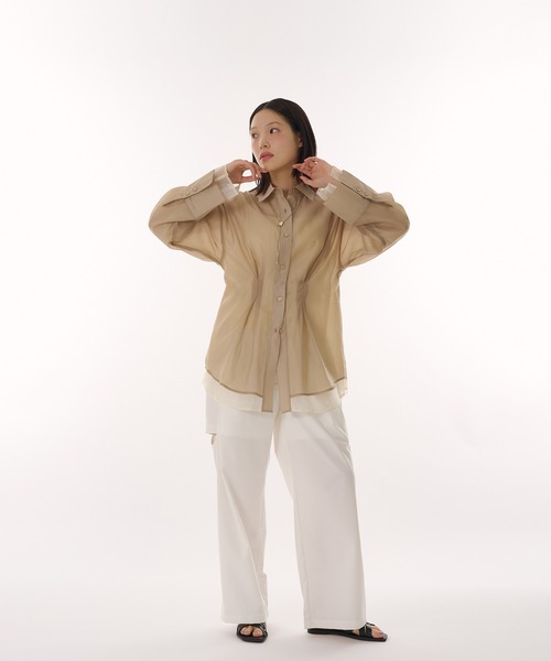 ブラウス シャツ sheer layered waist tuck shirt / シアーレイヤードウエストタックシャツ レディース sheer layered waist tuck shirt / シアーレイヤードウエスト