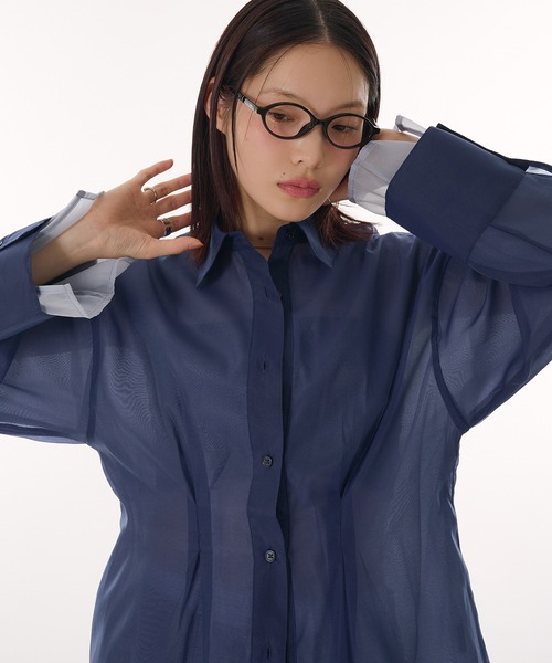 sheer layered waist tuck shirt / シアーレイヤードウエスト