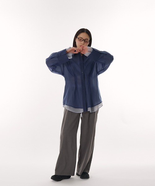 ブラウス シャツ sheer layered waist tuck shirt / シアーレイヤードウエストタックシャツ レディース sheer layered waist tuck shirt / シアーレイヤードウエスト