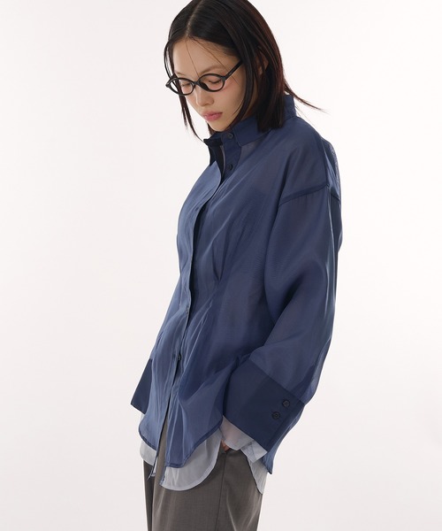 sheer layered waist tuck shirt / シアーレイヤードウエスト