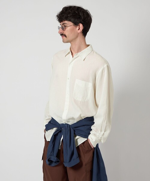Steven Alan＞ CC ピケ ストライプ レギュラーカラー シャツ