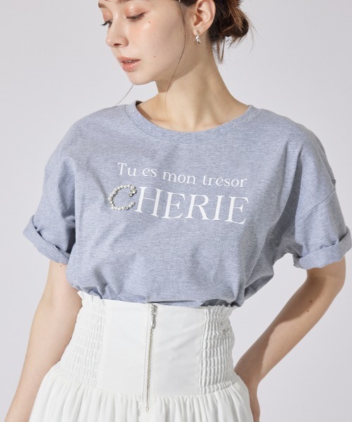 rienda(リエンダ)の「パールロゴビッグTシャツ 半袖 夏服(Tシャツ/カットソー・レディース・ホワイト/杢グレー/ライトピンク/ブラック・FREE)」の3枚目の写真