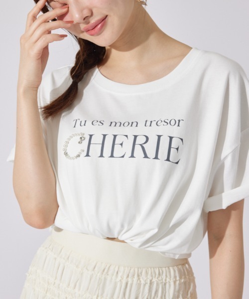 rienda パールロゴビッグTシャツ セール】パールロゴビッグTシャツ 半袖 夏服（Tシャツ