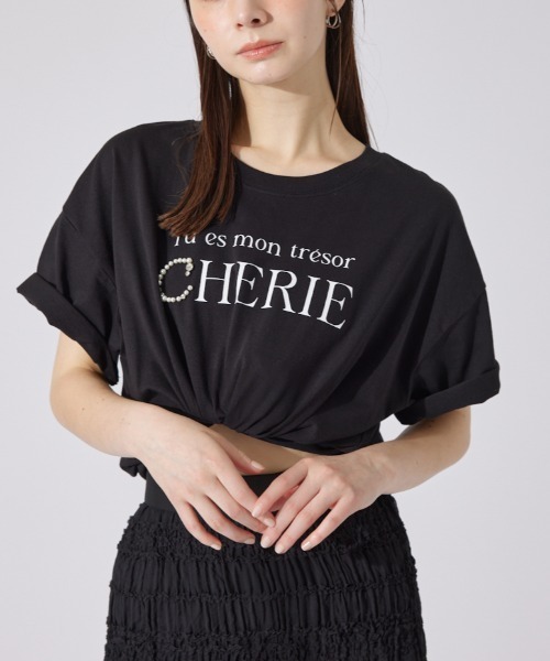 rienda(リエンダ)の「パールロゴビッグTシャツ 半袖 夏服(Tシャツ/カットソー・レディース・ホワイト/杢グレー/ライトピンク/ブラック・FREE)」の1枚目の写真