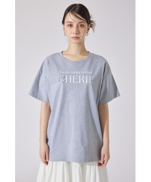 rienda(リエンダ)の「パールロゴビッグTシャツ 半袖 夏服(Tシャツ/カットソー・レディース・ホワイト/杢グレー/ライトピンク/ブラック・FREE)」の21枚目の写真
