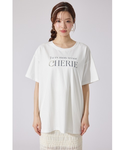 rienda(リエンダ)の「パールロゴビッグTシャツ 半袖 夏服(Tシャツ/カットソー・レディース・ホワイト/杢グレー/ライトピンク/ブラック・FREE)」の14枚目の写真