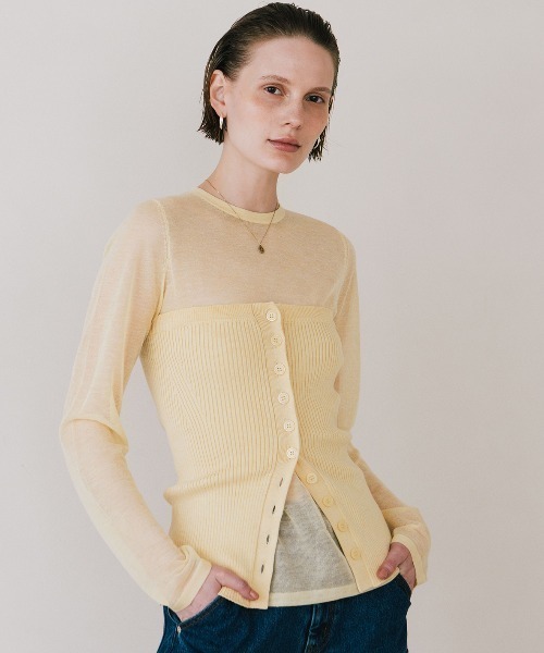 CREDONA(クレドナ)の「RIB BUSTIER SET KNIT/リブビスチェセットニット(Tシャツ/カットソー・レディース・グレー/ブルー/イエロー・FREE)」の1枚目の写真