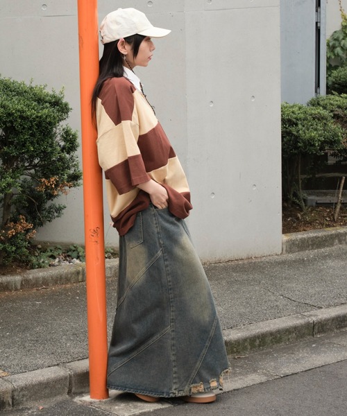 WEGO(ウィゴー)の「WEGO/ヘビーウェイトラガーシャツ(ポロシャツ・メンズ・ブラウン/オフホワイト・MEDIUM/LARGE)」の4枚目の写真