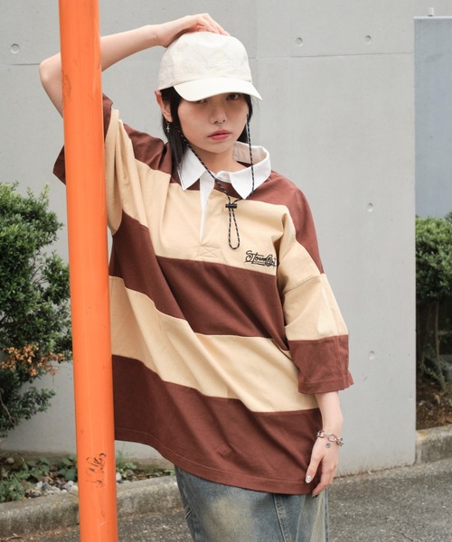 WEGO(ウィゴー)の「WEGO/ヘビーウェイトラガーシャツ(ポロシャツ・メンズ・ブラウン/オフホワイト・MEDIUM/LARGE)」の10枚目の写真