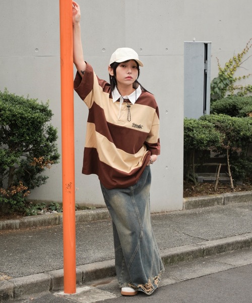 WEGO(ウィゴー)の「WEGO/ヘビーウェイトラガーシャツ(ポロシャツ・メンズ・ブラウン/オフホワイト・MEDIUM/LARGE)」の12枚目の写真