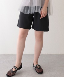 タック入り ハイウエスト セミフレア ハーフ パンツ