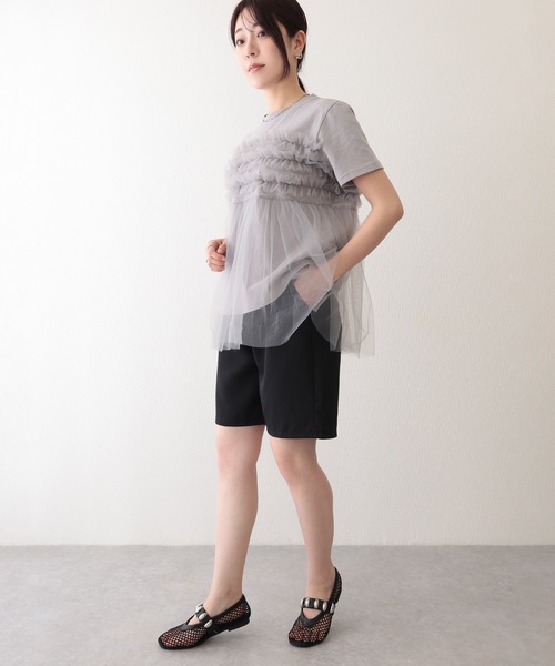 Lace Ladies(レースレディース)の「タック入り ハイウエスト セミフレア ハーフ パンツ(その他パンツ・レディース・グレー/ブラウン/ブラック・L/M/XL/S)」の7枚目の写真